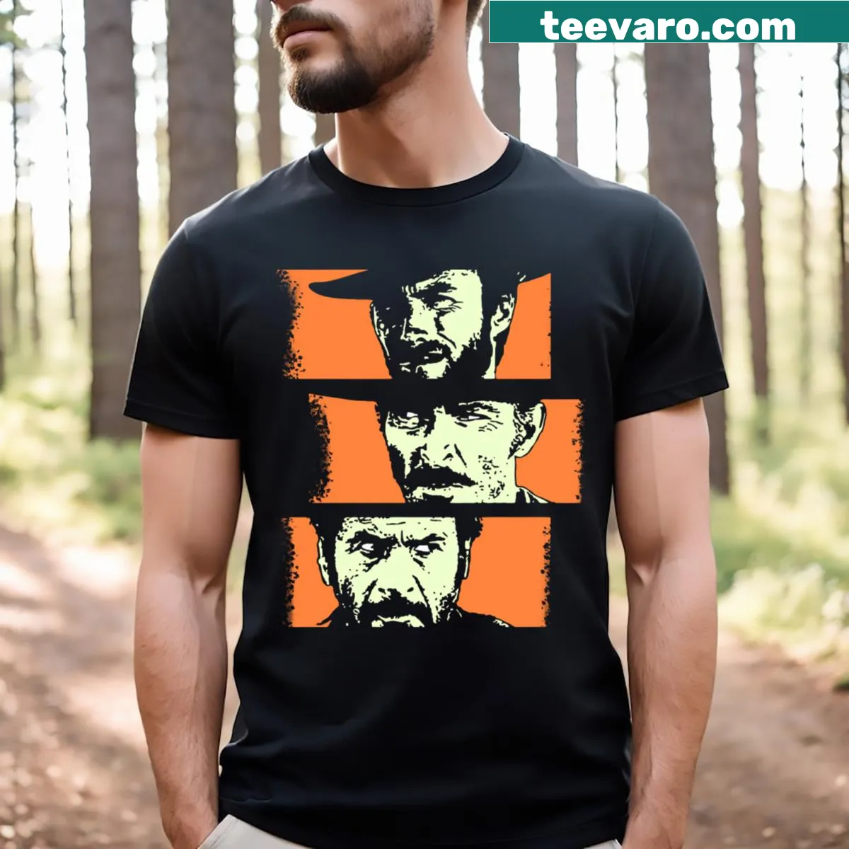Graphic text of The Good The Bad The Ugly on a stylish t-shirt — on a men's t-shirt