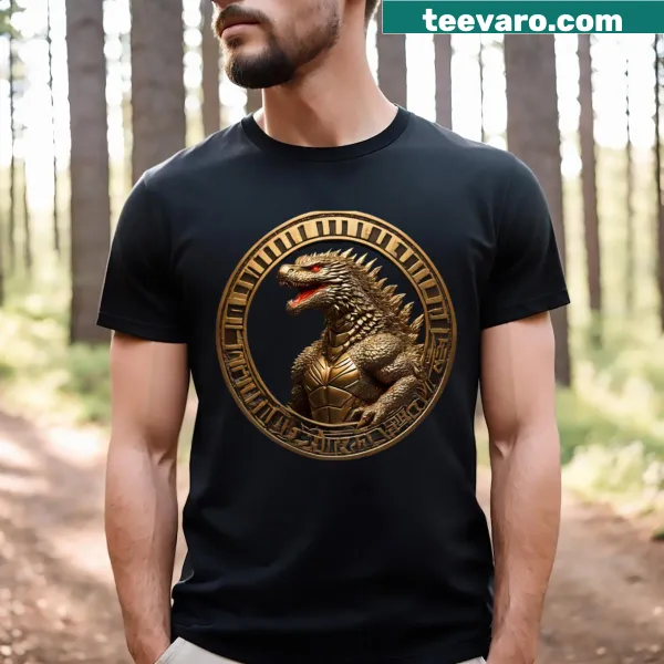 Vintage-style Godzilla T-shirt with royal badge graphic