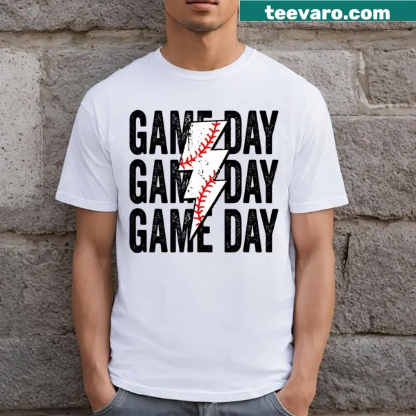 Vintage-style tee with a lightning bolt graphic for baseball fans.