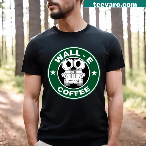 Illustrated Wall E T-shirt with coffee theme