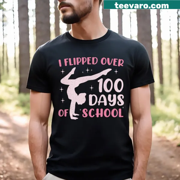 Gymnastics-themed t-shirt celebrating 100 days of school for girls