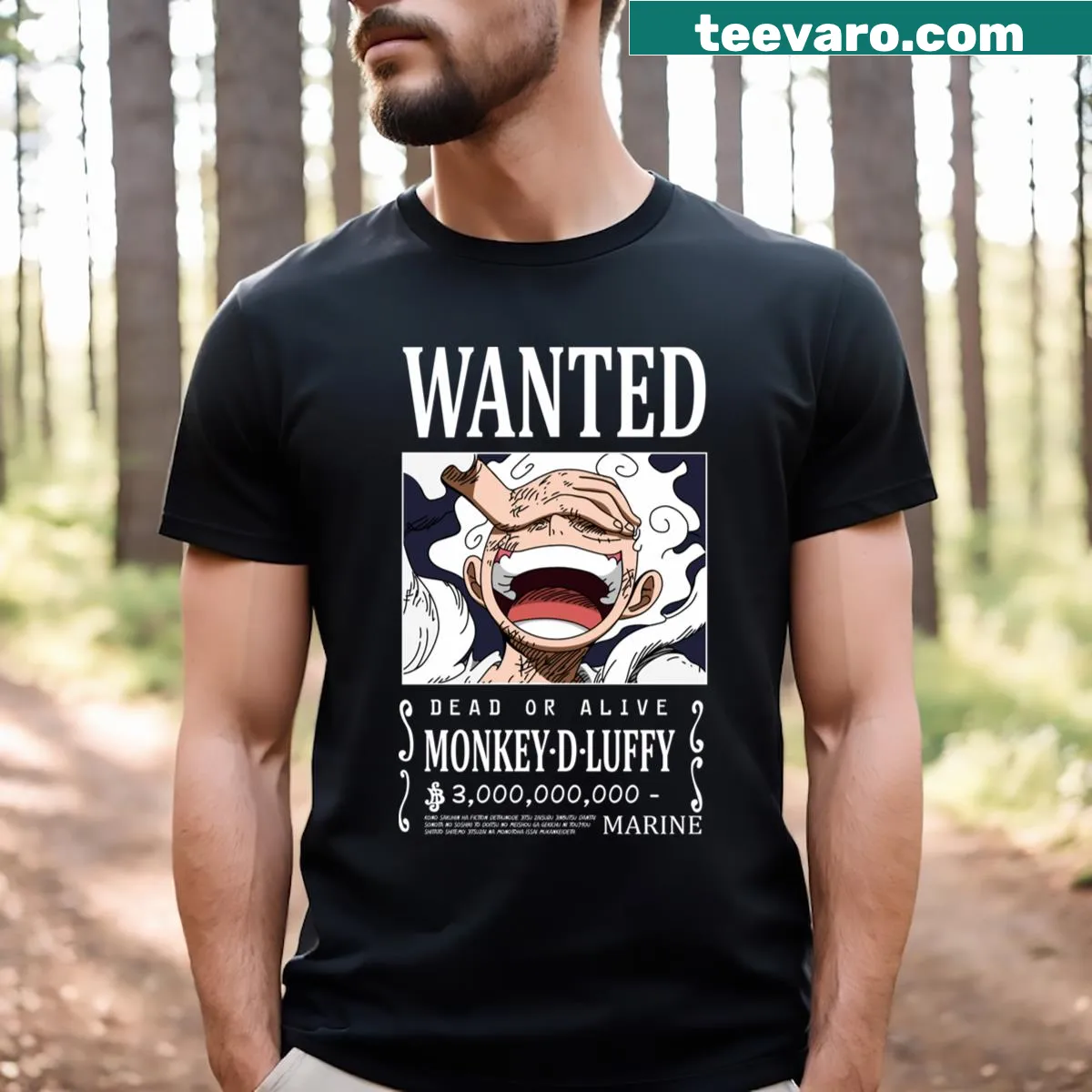 Anime T-shirt featuring Luffy in a bold action pose — on a men's t-shirt