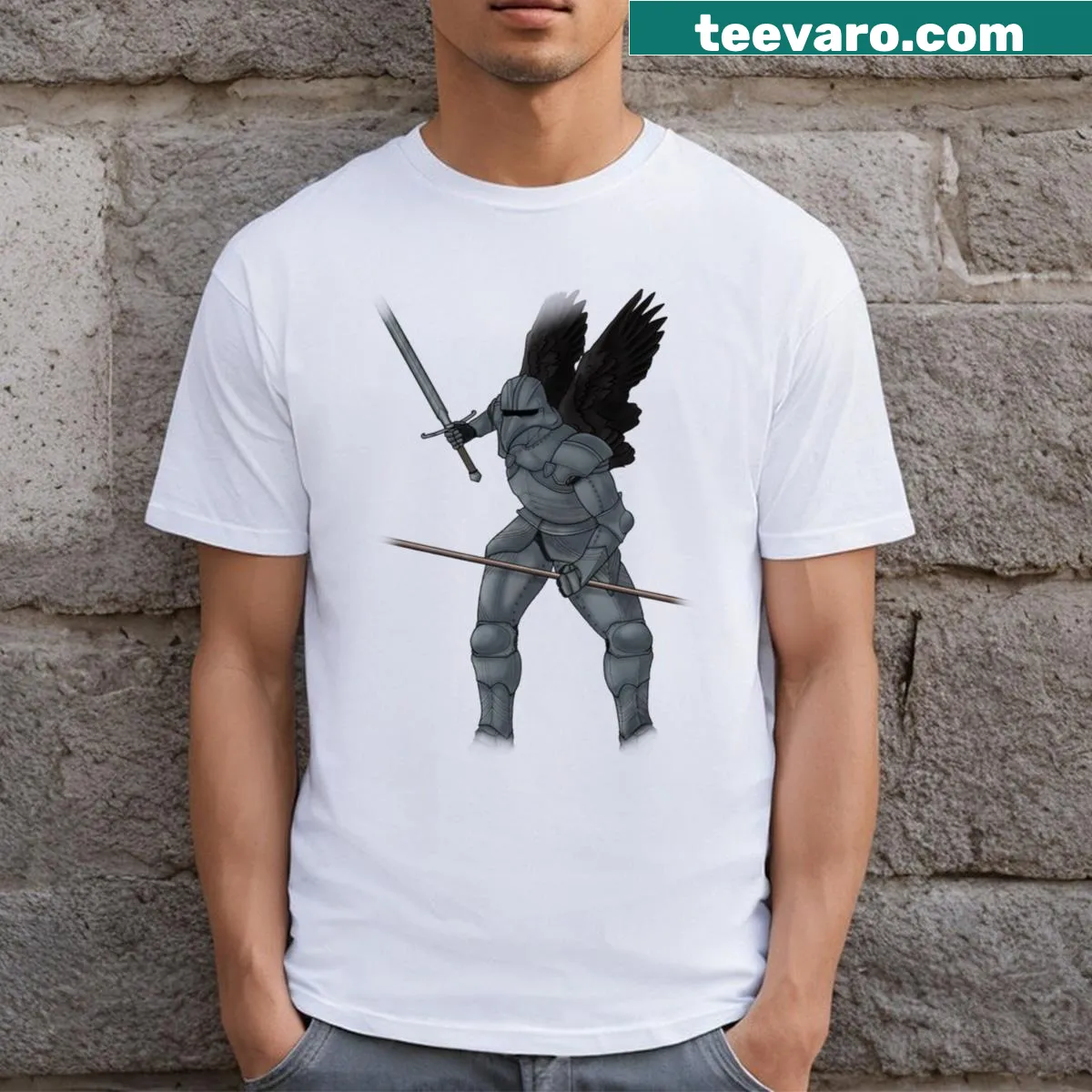 Illustrated T-shirt featuring birds in an avian honor guard theme — on a men's t-shirt