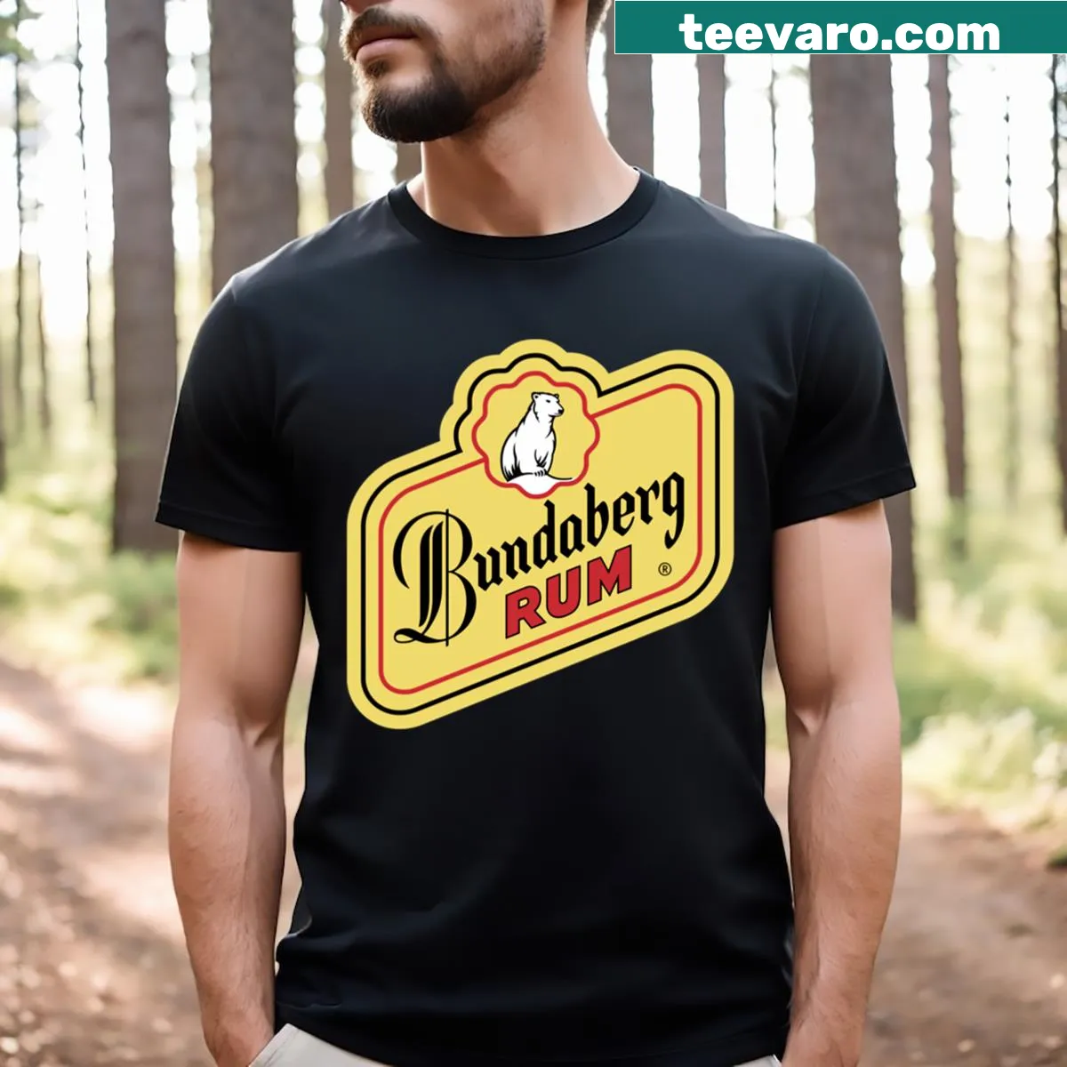 Bundaberg Rum logo shirt with bold illustrations — on a men's t-shirt