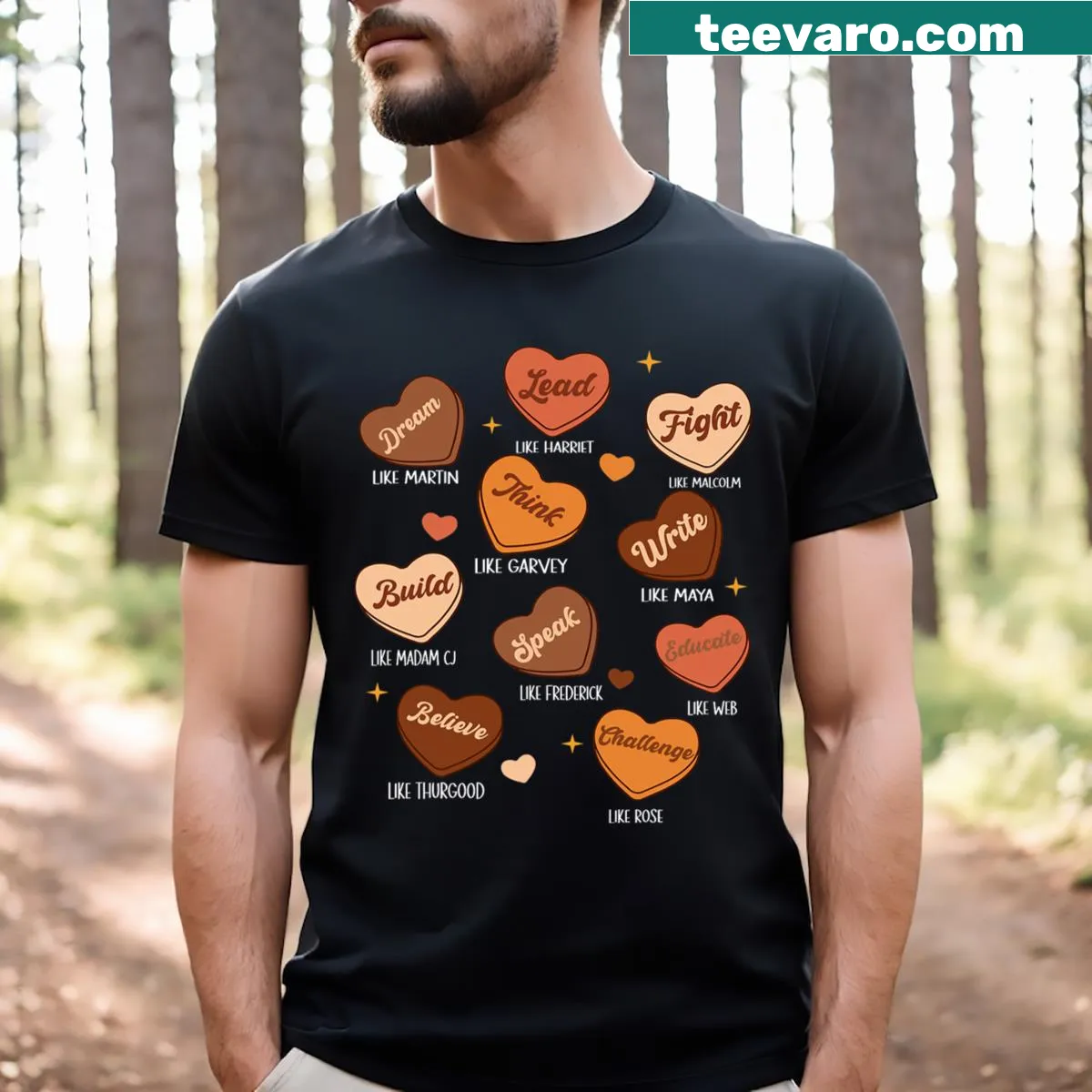 Shirt with 'Dream Like Martin' phrase in inspiring typography — on a men's t-shirt