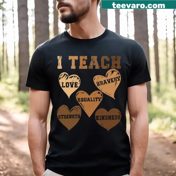 Teacher T-shirt with 'Teach Love' text emphasizing African American history