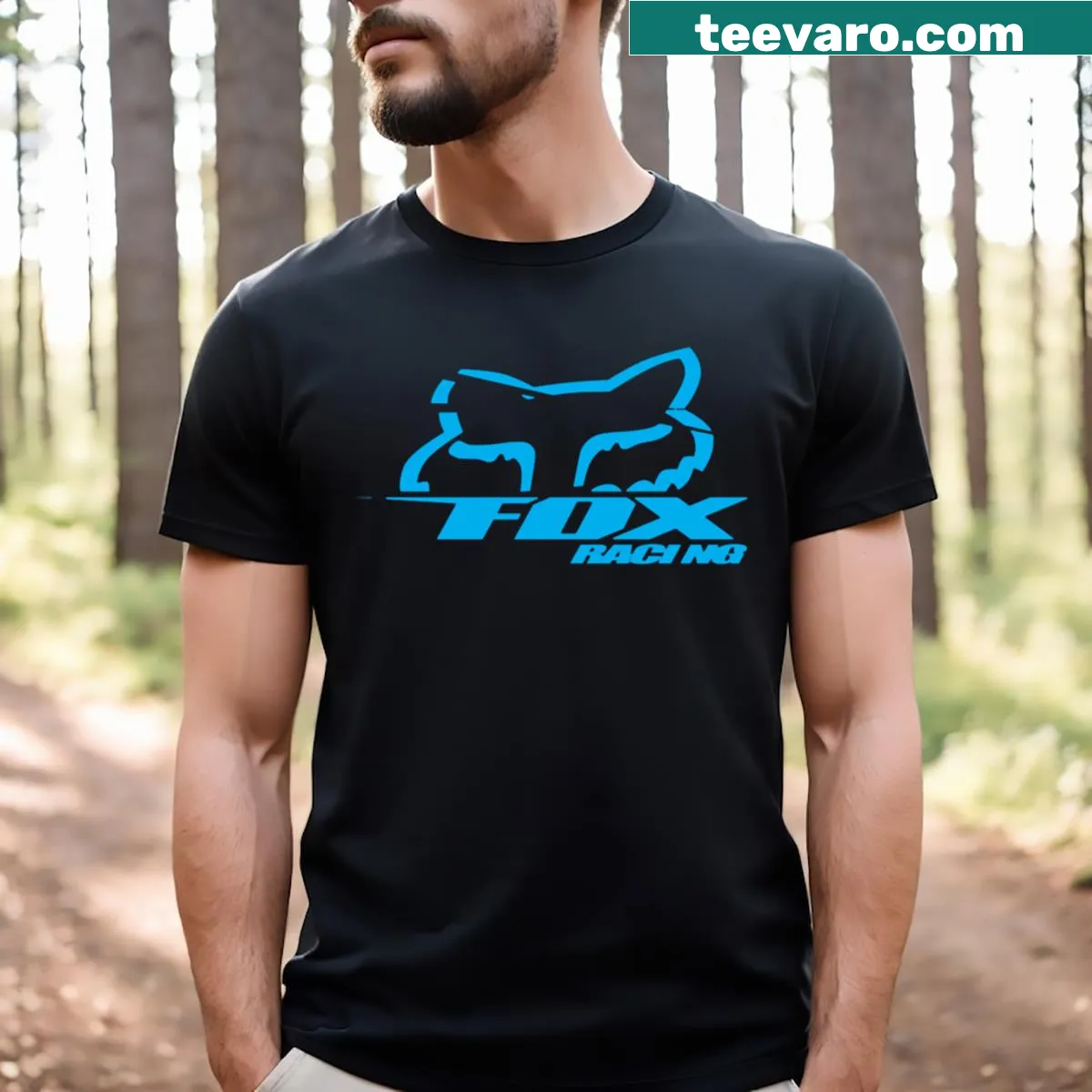 Racing-themed T-shirt with a stylish racing face graphic — on a men's t-shirt