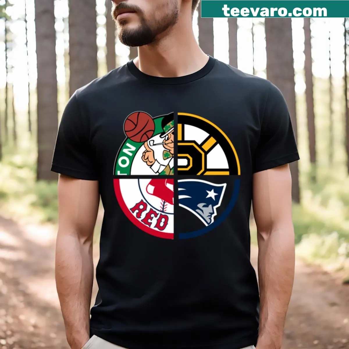 Typographic T-shirt celebrating Boston sports culture — on a men's t-shirt