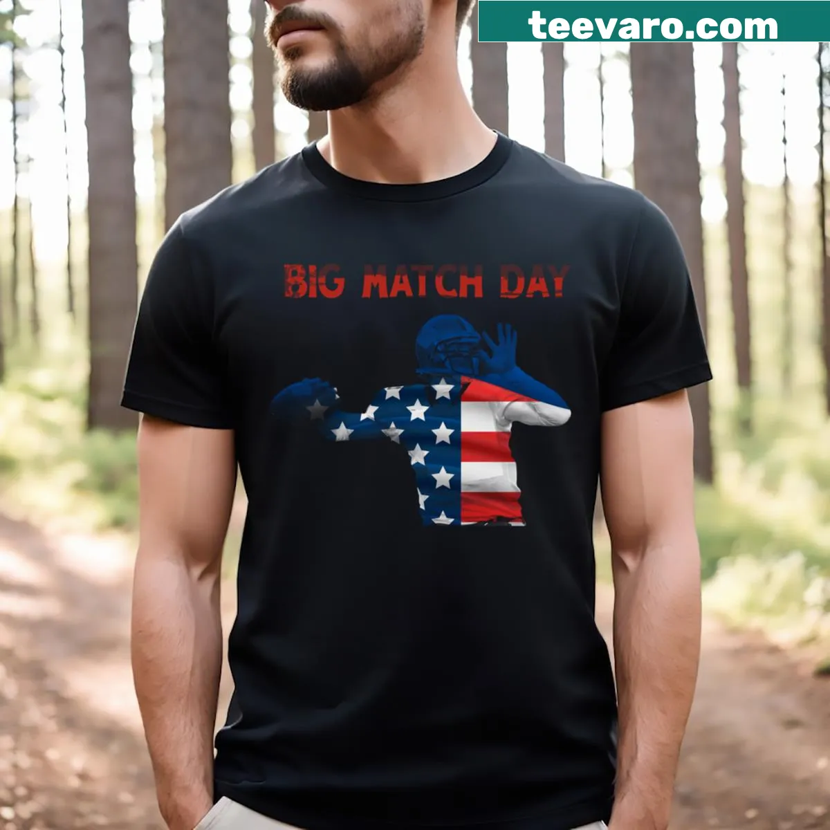 Illustrative T-shirt featuring cheer elements for football fans — on a men's t-shirt