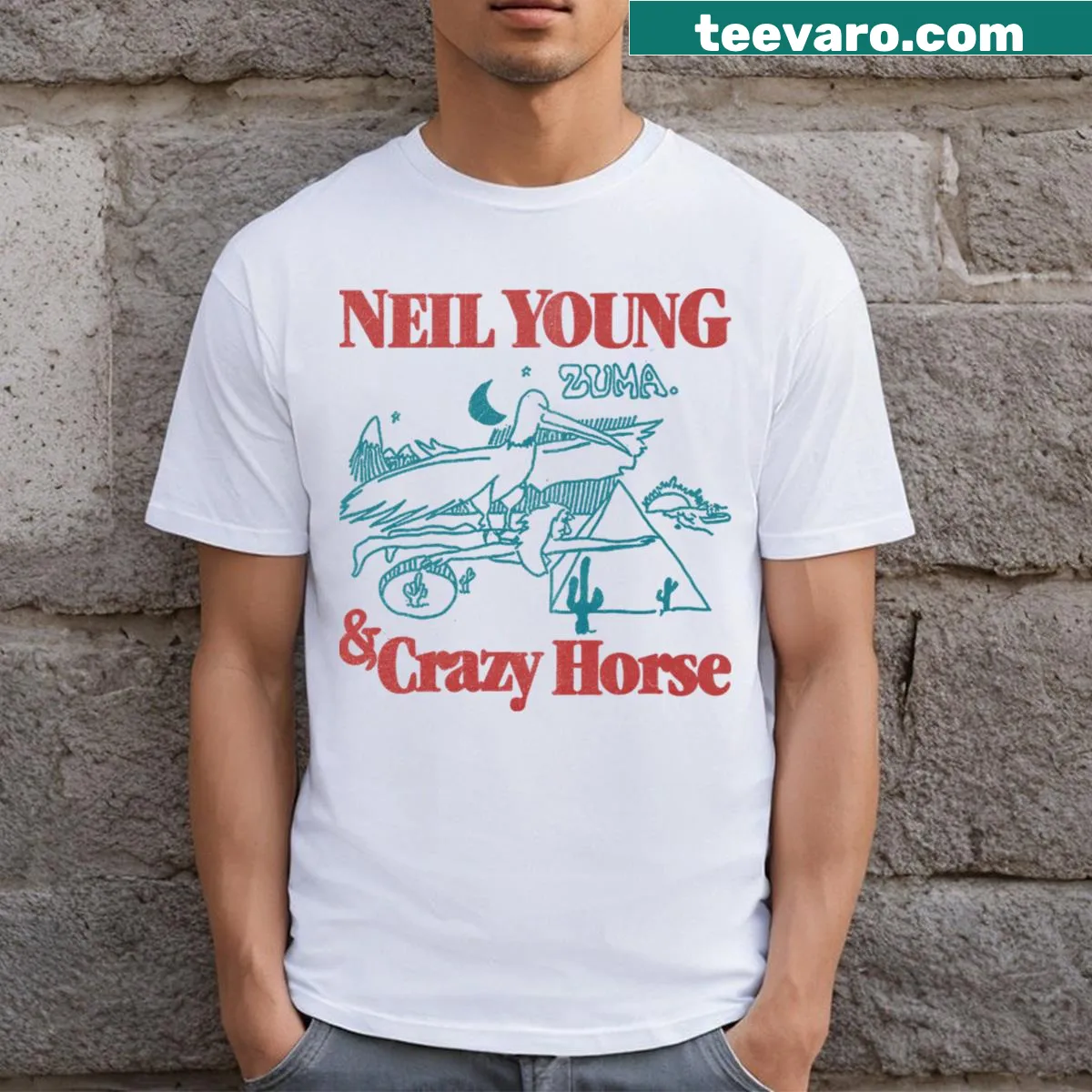 Vintage-style T-shirt celebrating Neil Young and Crazy Horse — on a men's t-shirt