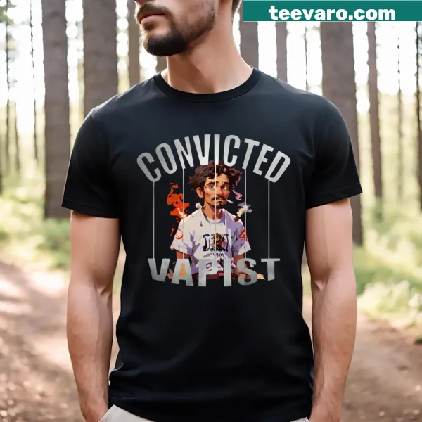 Edgy t-shirt featuring the phrase 'Convicted Vapist'.