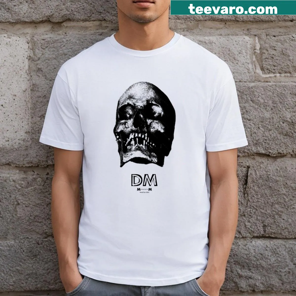Thoughtful typography design on Dm Memento Mori t-shirt — on a men's t-shirt