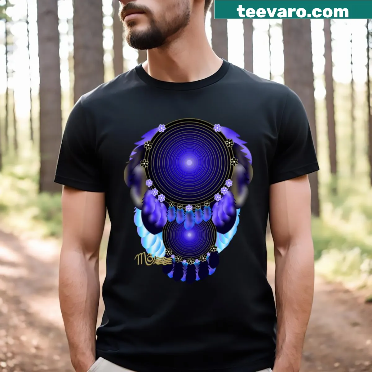 Dream catcher graphic t-shirt symbolizing peace and good dreams. — on a men's t-shirt