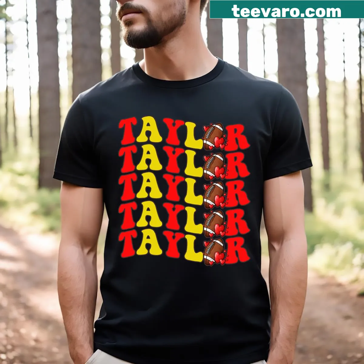 Personalized retro t-shirt featuring the name 'Taylor' in groovy lettering — on a men's t-shirt