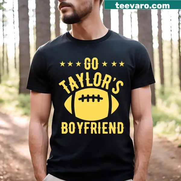 Football-themed T-shirt with a playful slogan about Taylor's boyfriend