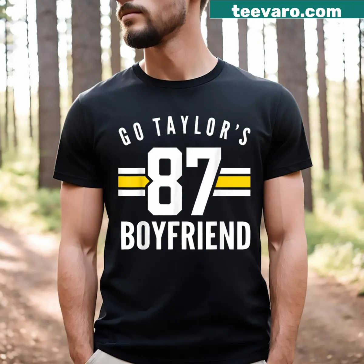 Funny Go Taylor Football t-shirt with playful text — on a men's t-shirt