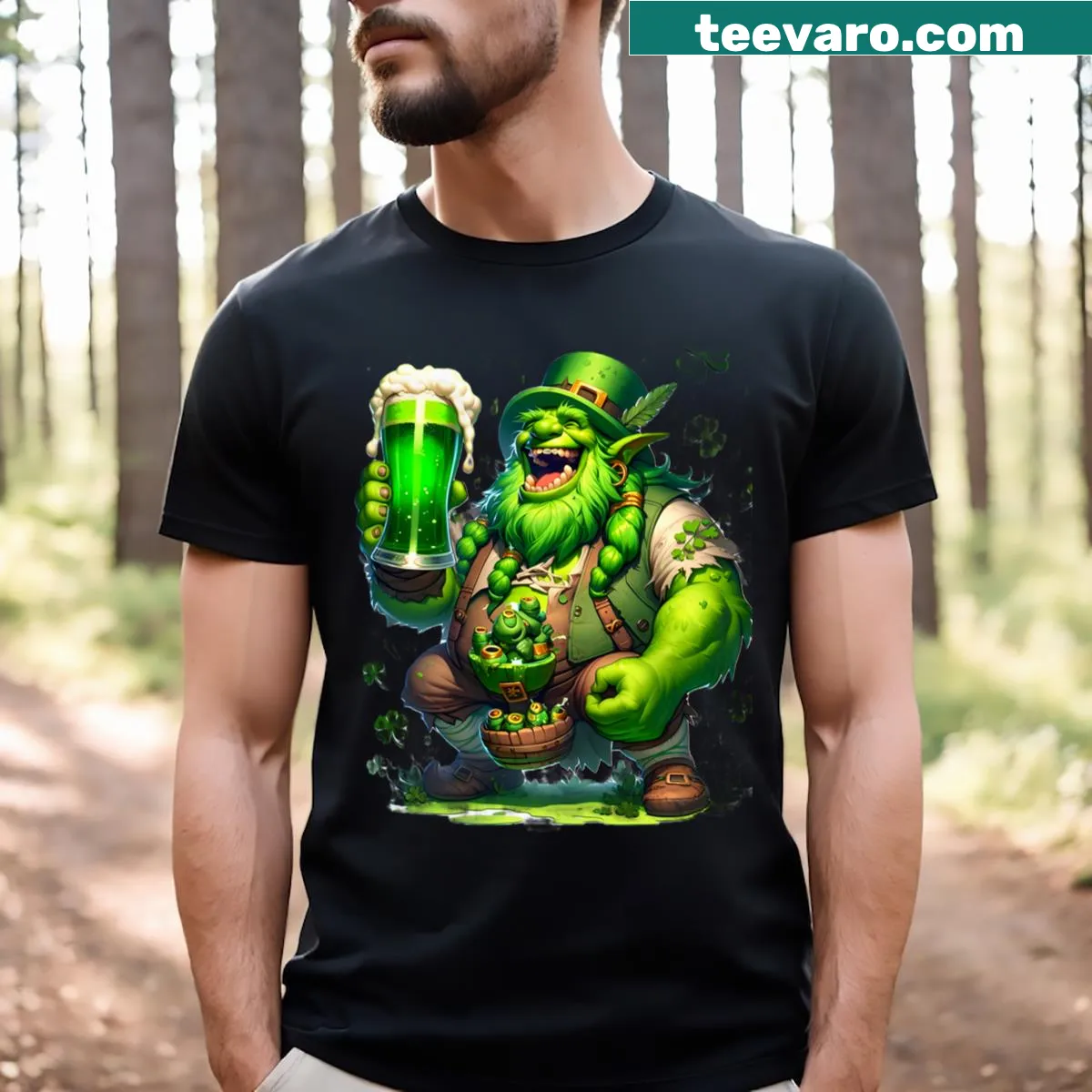 Humorous T-shirt featuring the Shreprikon design for beer lovers — on a men's t-shirt