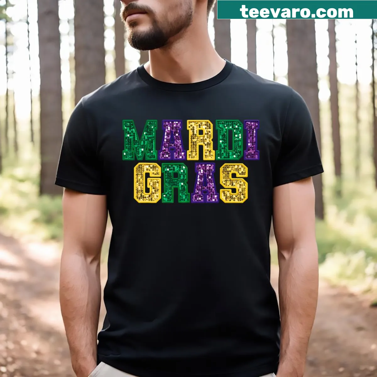 Cartoon fleur-de-lis design for Mardi Gras on a t-shirt — on a men's t-shirt