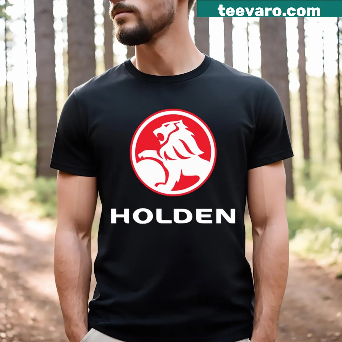 Minimalist Holden car logo T-shirt for automotive enthusiasts — on a men's t-shirt
