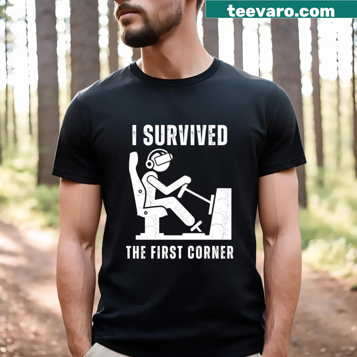 Funny sim racer t-shirt with humorous racing phrase — on a men's t-shirt