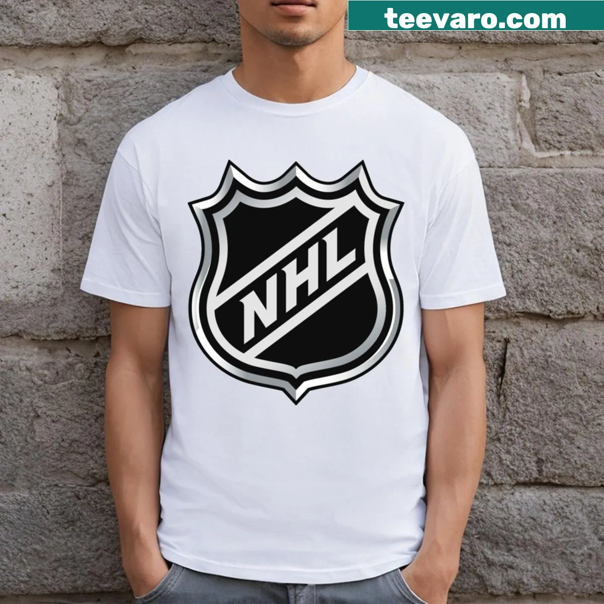 NHL club typographic design T-shirt for sports fans — on a men's t-shirt