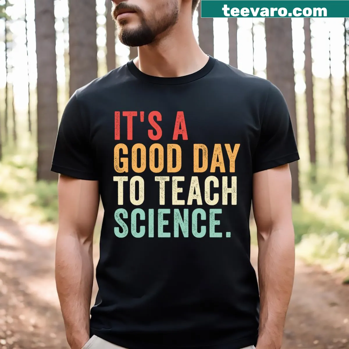 Teacher T-shirt celebrating a good day to teach science — on a men's t-shirt