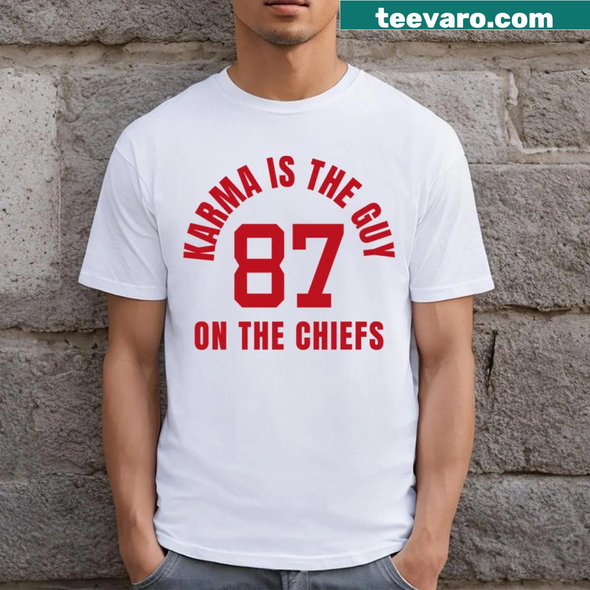 T-shirt featuring lyrics associated with Travis Kelce — on a men's t-shirt