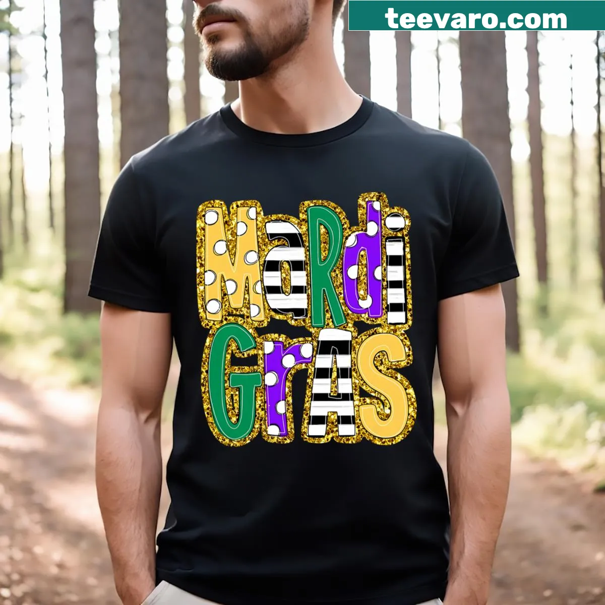 Mardi Gras T-shirt featuring an illustrated Fleur De Lis design — on a men's t-shirt