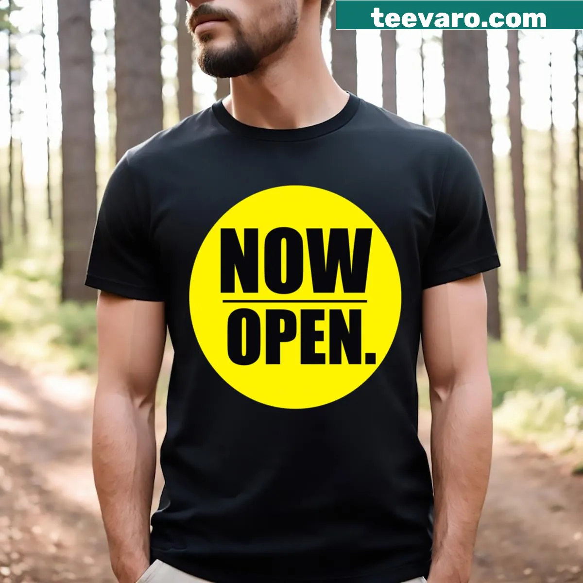 New Business Now Open text design on a T-shirt — on a men's t-shirt