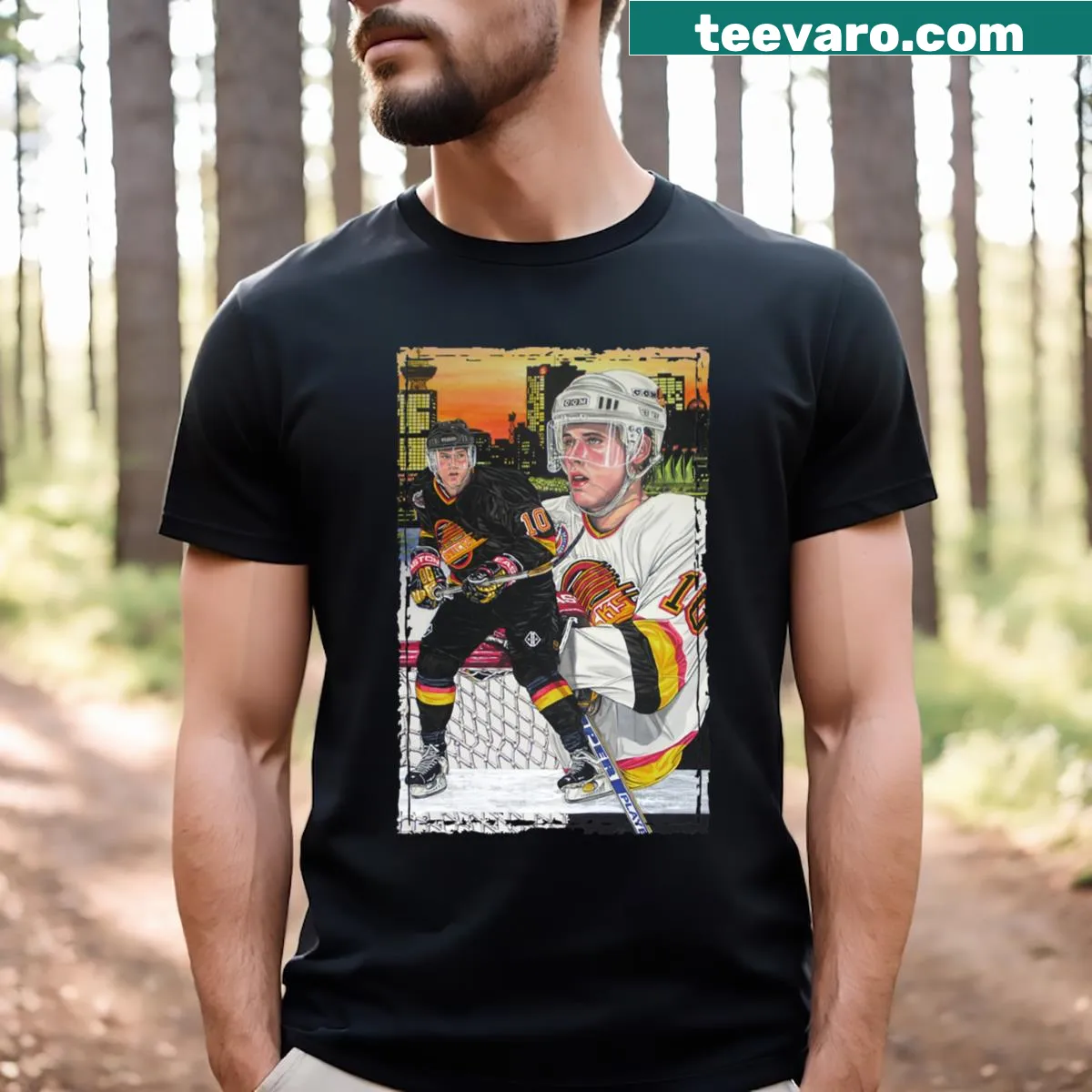 Pavel Bure T-shirt featuring bold typography honoring the hockey legend — on a men's t-shirt