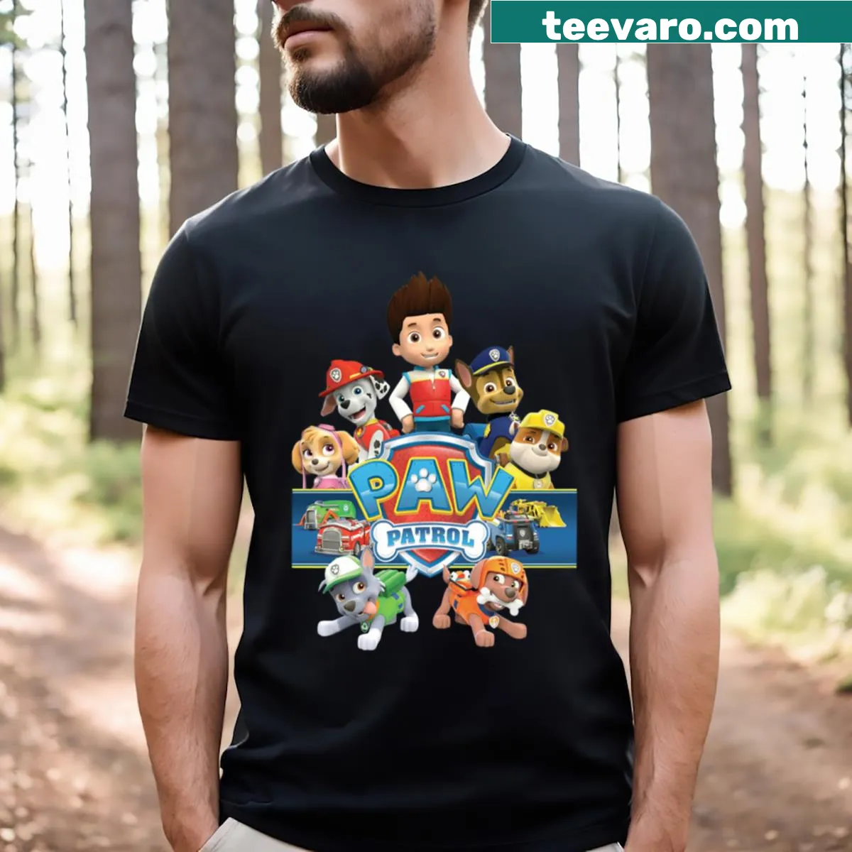 T-shirt featuring the Paw Patrol logo — on a men's t-shirt