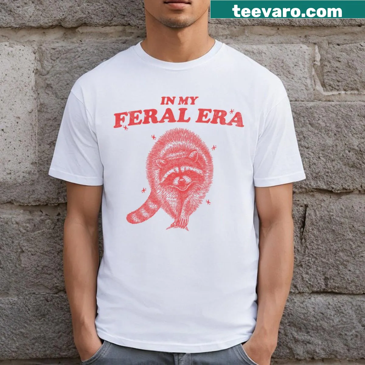 Cute raccoon graphic with playful text on a t-shirt — on a men's t-shirt