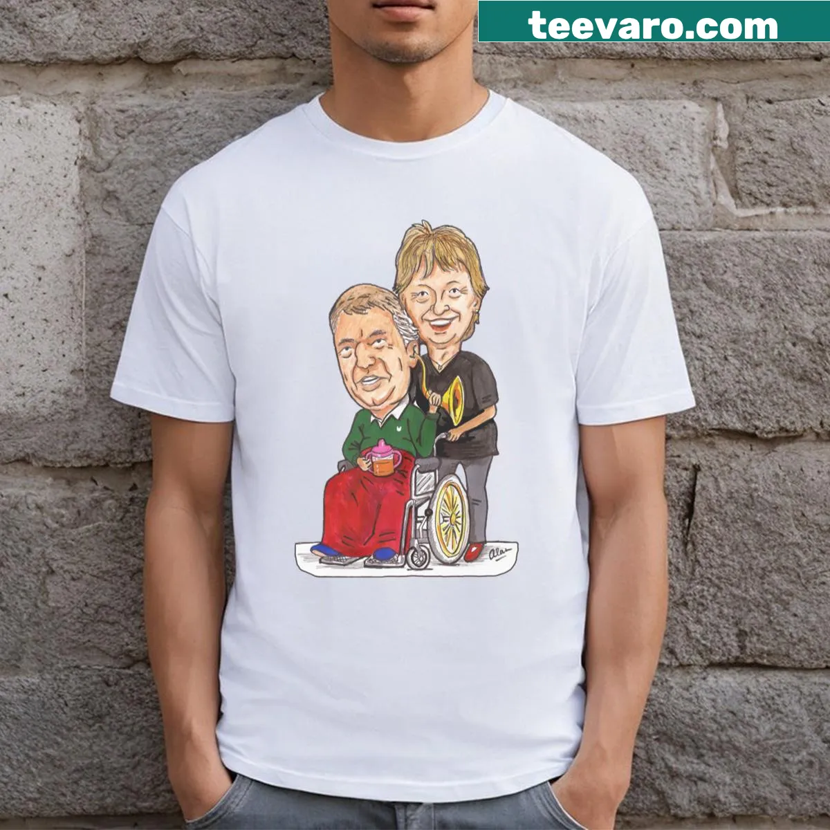 Couple-themed T-shirt featuring the names Rob and Linda in a playful font — on a men's t-shirt