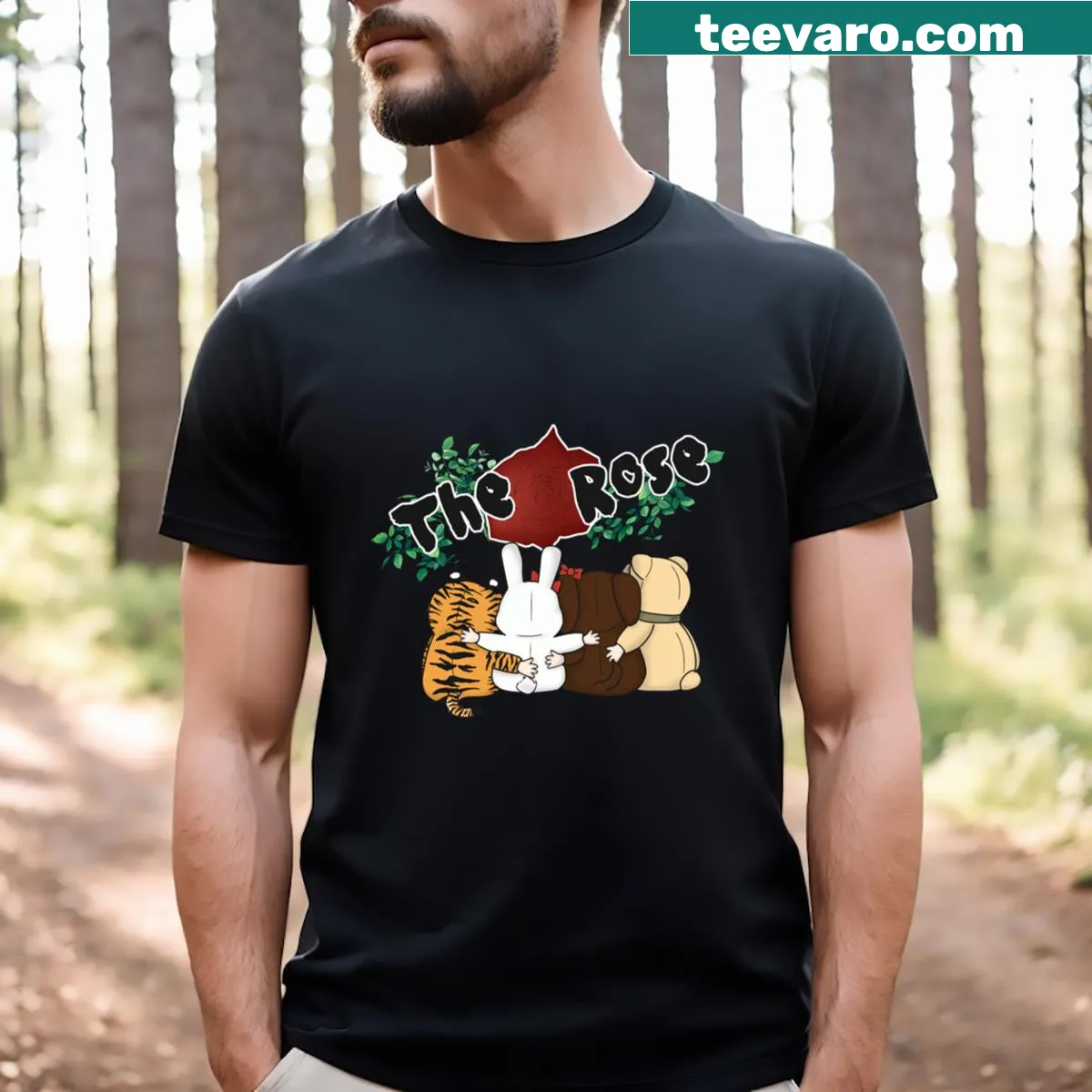 Chibi-style T-shirt featuring cute rosebud graphics — on a men's t-shirt