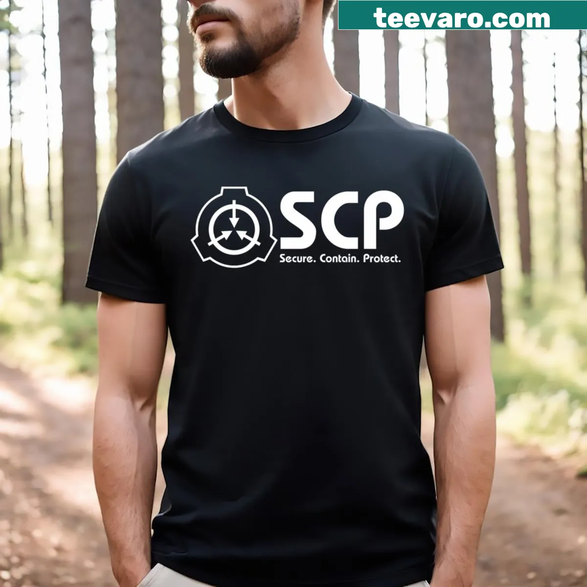 SCP Foundation logo design on a casual T-shirt — on a men's t-shirt
