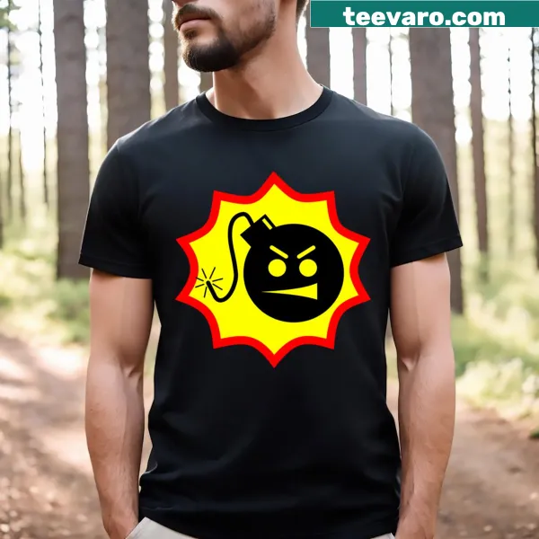 T-shirt featuring the Serious Sam bomb logo in playful design