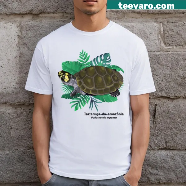 Illustrated Amazonian turtle design on a T-shirt
