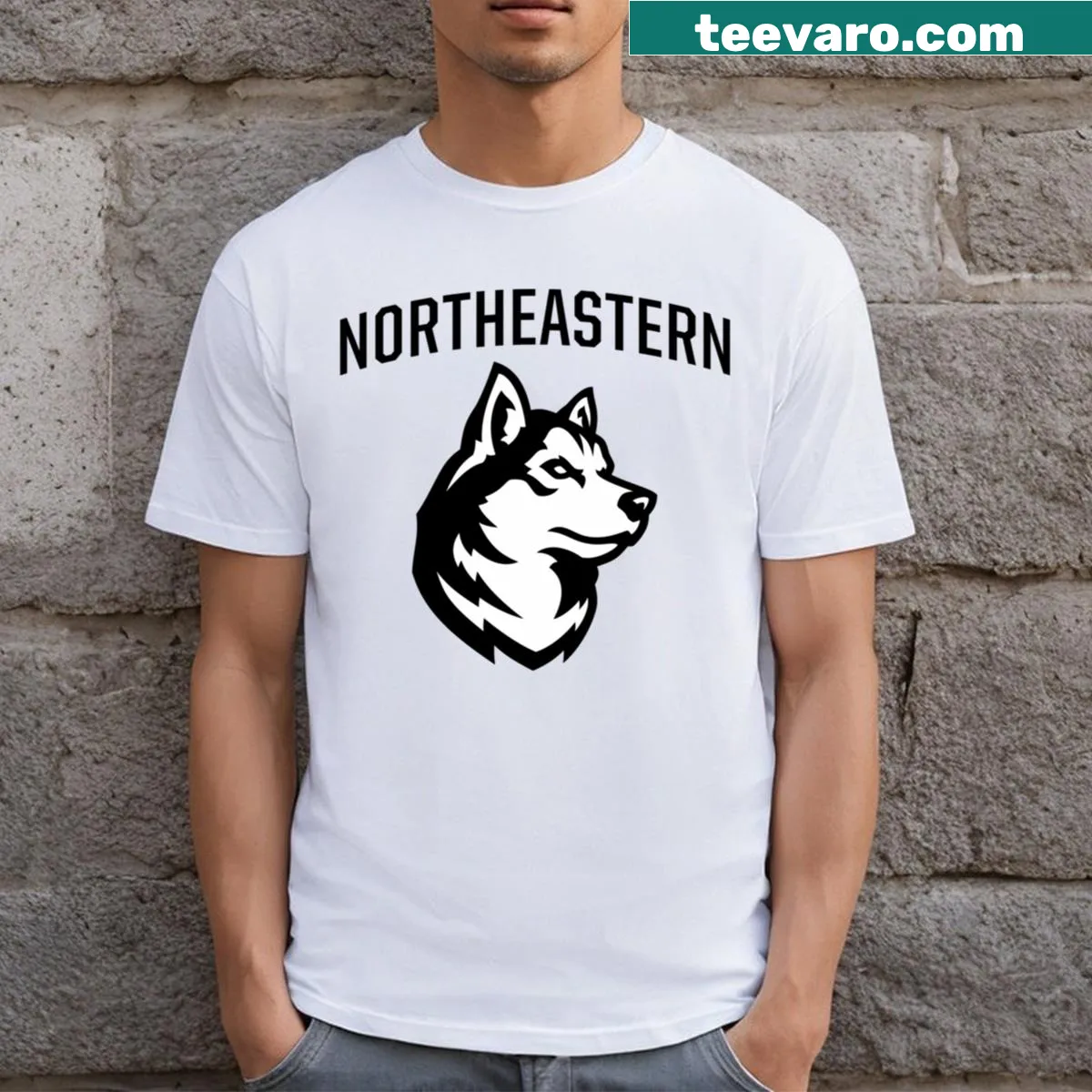 Northeastern Huskies T-shirt featuring an emblematic logo — on a men's t-shirt