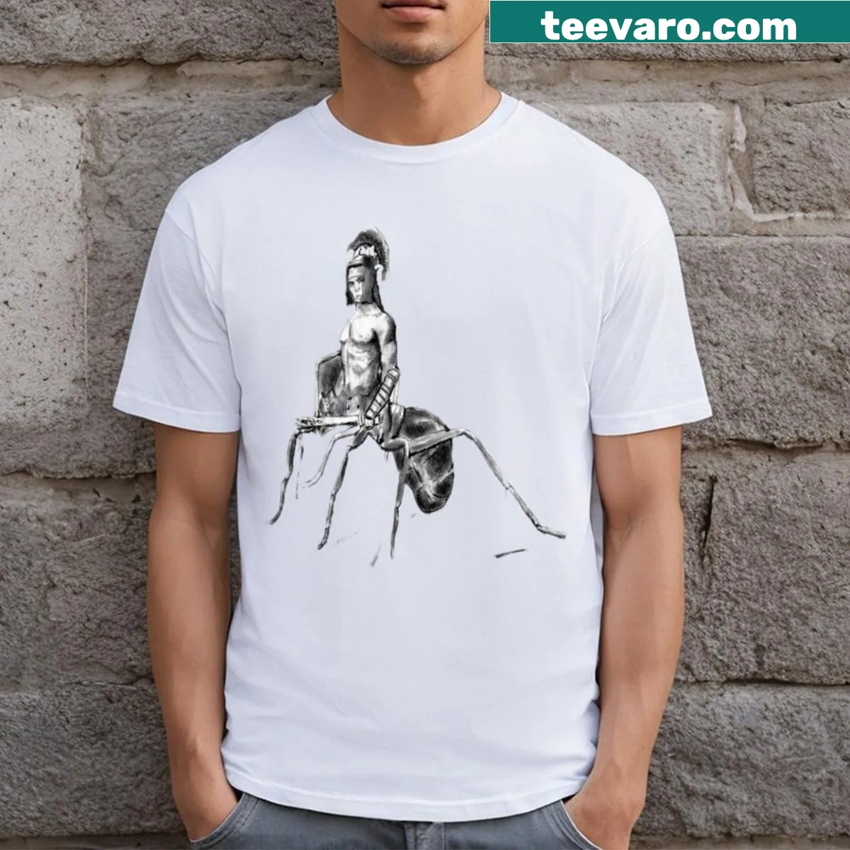 Minimalist T-shirt featuring Bullet Ant and tarot-inspired design — on a men's t-shirt