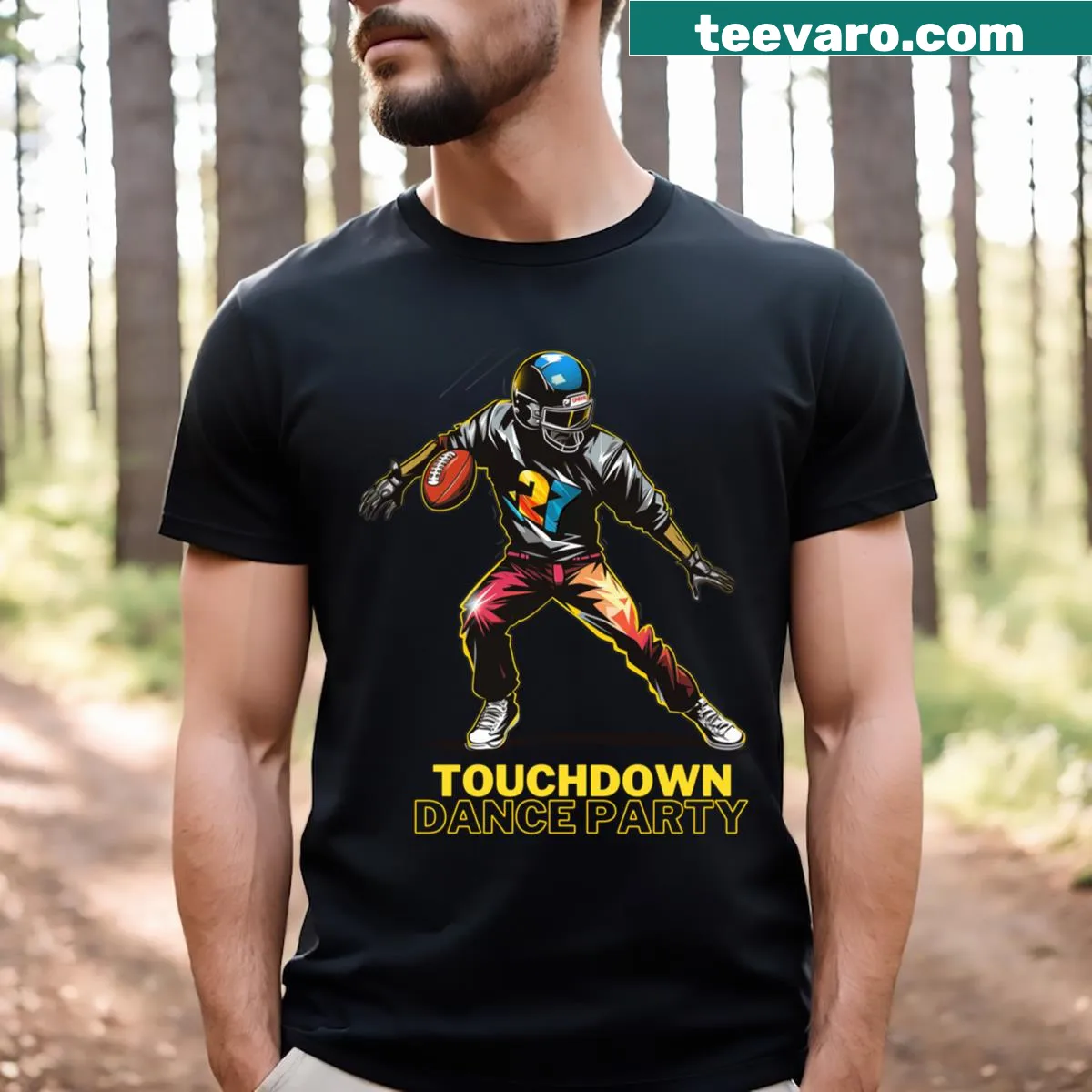 Fun illustration on a Touchdown Dance Party T-shirt — on a men's t-shirt
