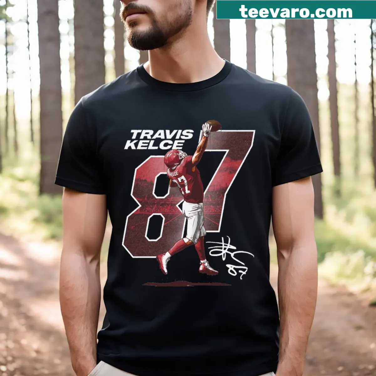 Illustration of Travis Kelce making a one-handed catch on T-shirt — on a men's t-shirt