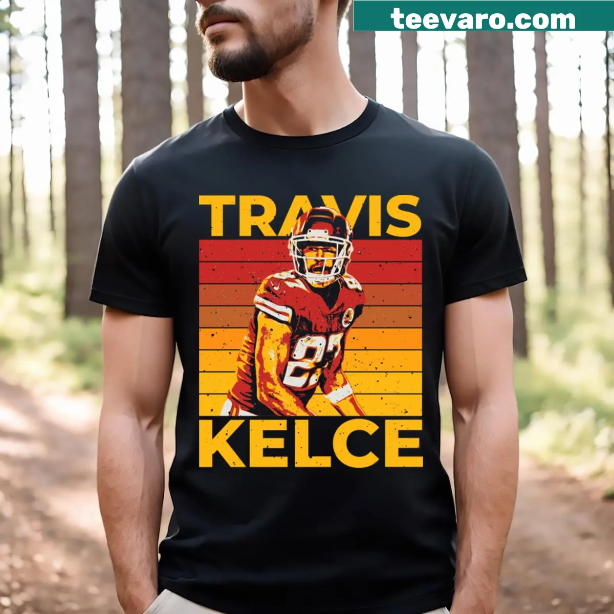 Retro T-shirt featuring Travis Kelce with vintage graphic design — on a men's t-shirt