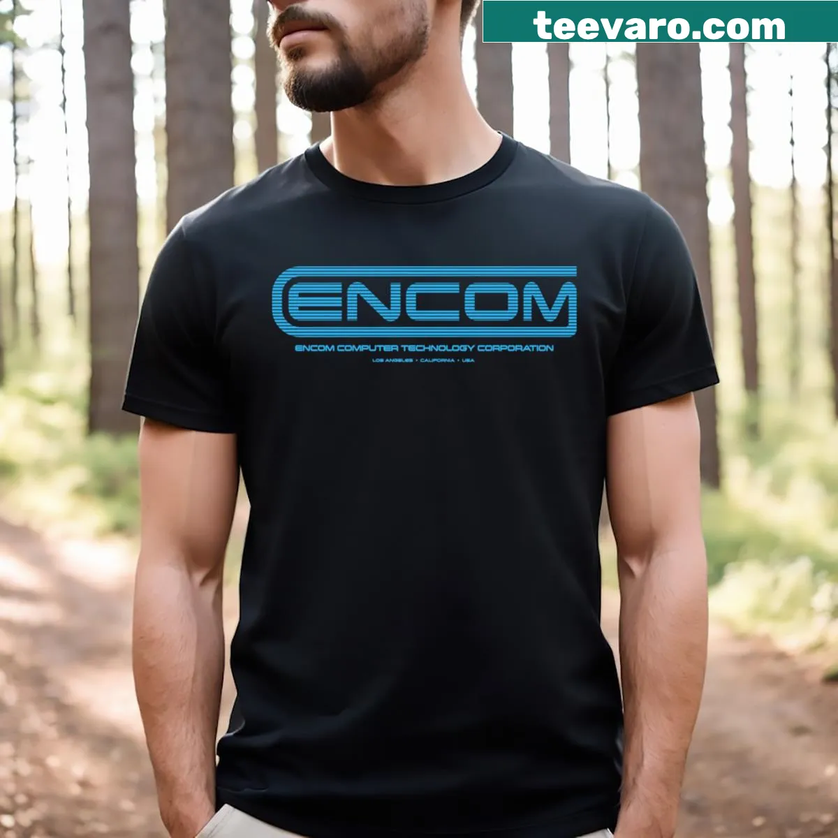 T-shirt with playful illustration inspired by Tron Encom — on a men's t-shirt