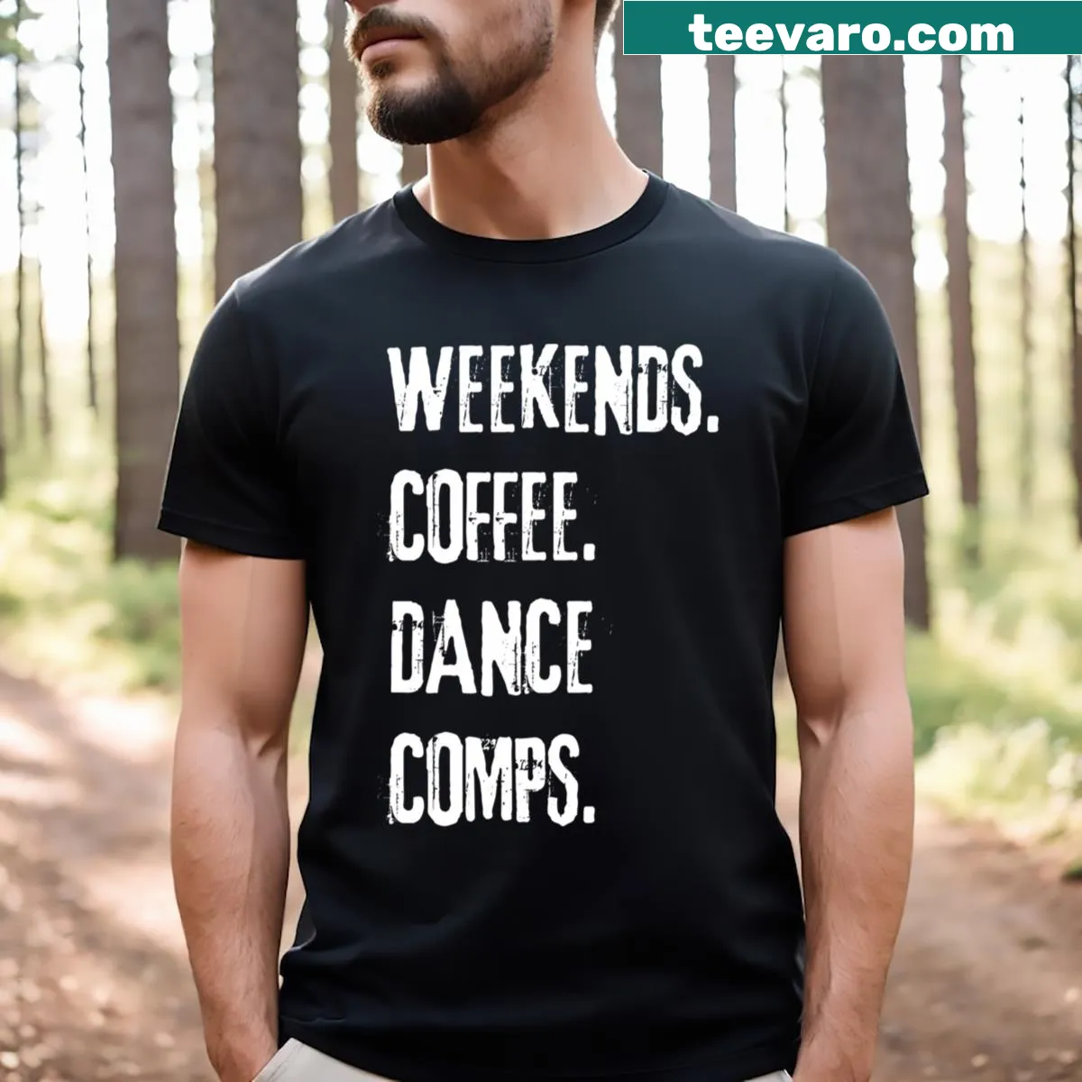 T-shirt featuring coffee and dance themed graphic — on a men's t-shirt