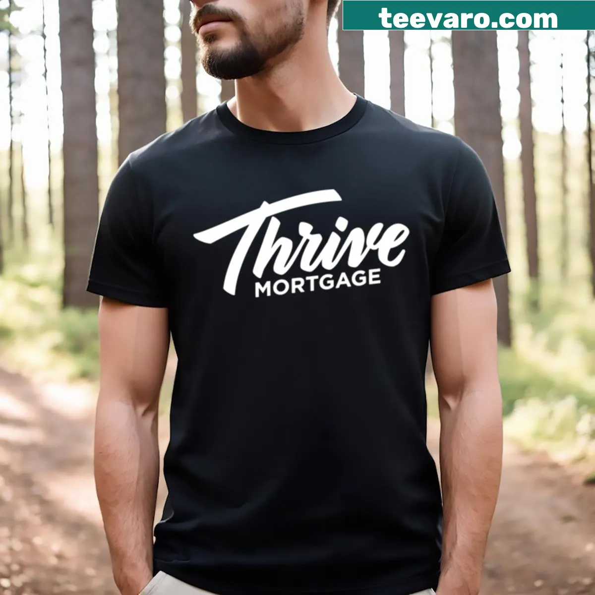 T-shirt featuring the Thrive logo — on a men's t-shirt