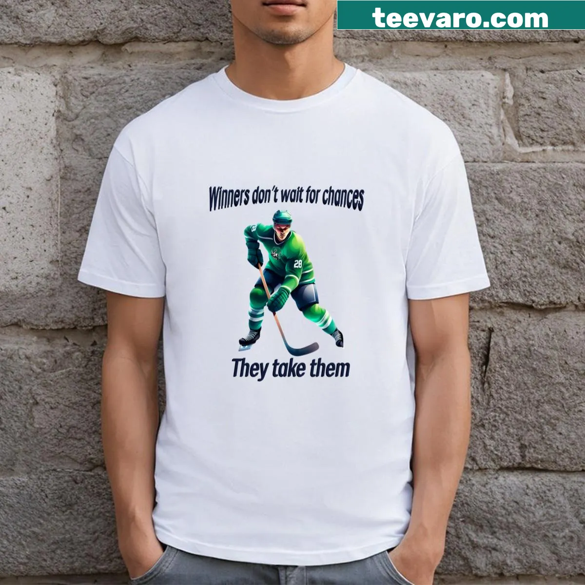 Inspirational T-shirt with the phrase 'Winners Don't Wait For Chances They Take Them' — on a men's t-shirt