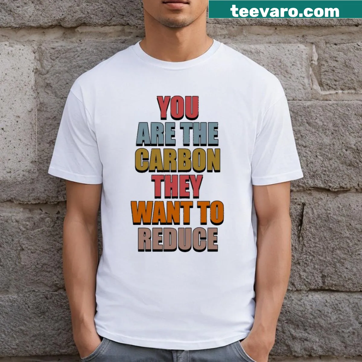Text-based design on climate change statement t-shirt — on a men's t-shirt
