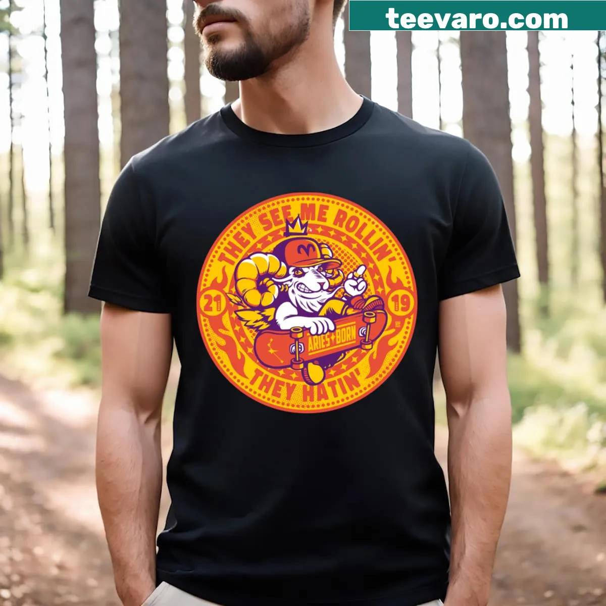Aries-themed graphic with playful text on a T-shirt — on a men's t-shirt