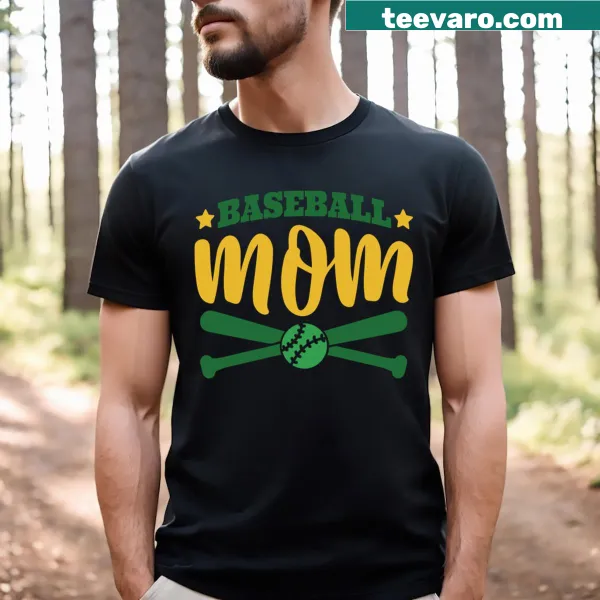 Typographic Baseball Mom T-shirt celebrating mothers of baseball players
