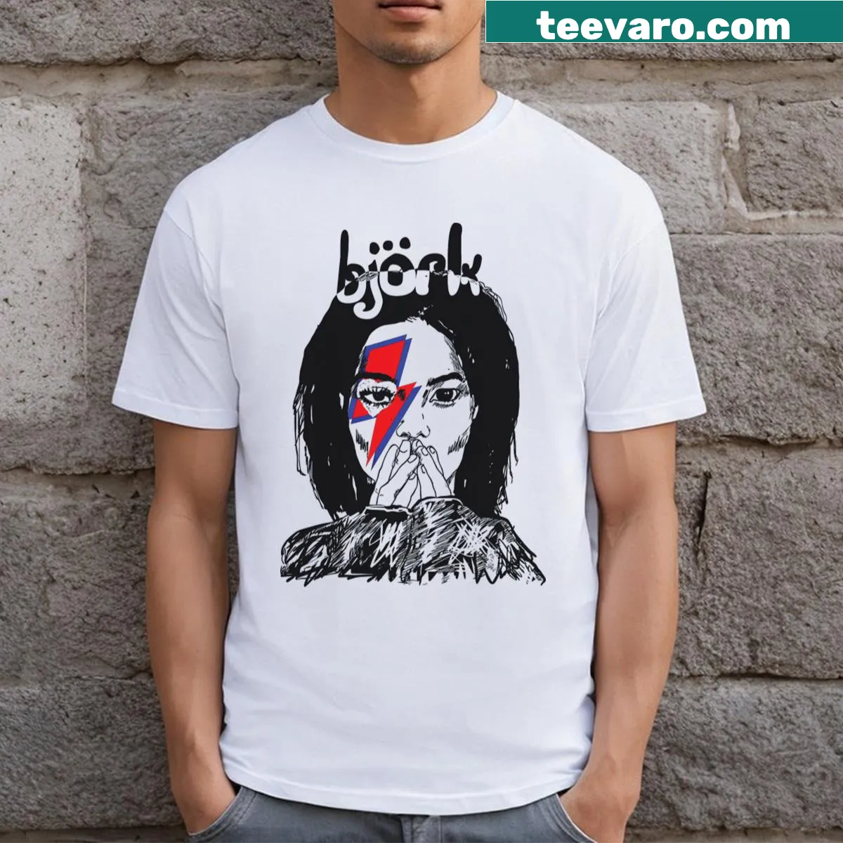 Original t-shirt featuring Bjork-inspired graphic — on a men's t-shirt